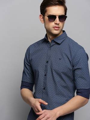men's long sleeves micro ditsy navy blue shirt 1