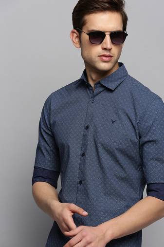 men's long sleeves micro ditsy navy blue shirt