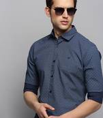 men's long sleeves micro ditsy navy blue shirt