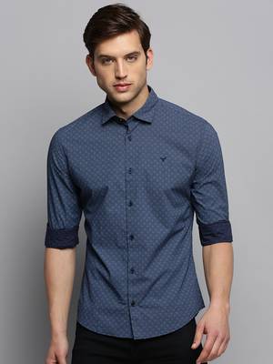 men's long sleeves micro ditsy navy blue shirt 2