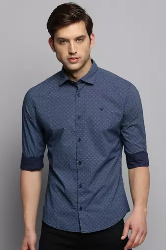 men's long sleeves micro ditsy navy blue shirt