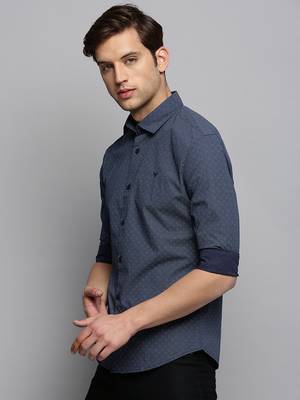 men's long sleeves micro ditsy navy blue shirt 3