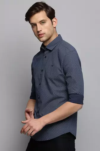 men's long sleeves micro ditsy navy blue shirt
