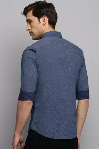 men's long sleeves micro ditsy navy blue shirt