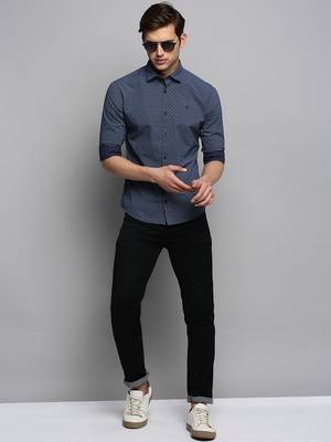 men's long sleeves micro ditsy navy blue shirt 5