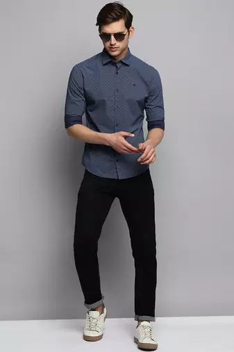 men's long sleeves micro ditsy navy blue shirt