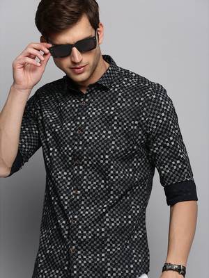 men's long sleeves geometric black shirt 1