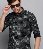 men's long sleeves geometric black shirt