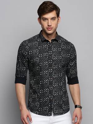 men's long sleeves geometric black shirt 2