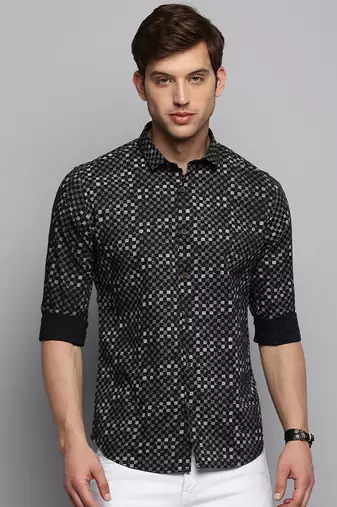 men's long sleeves geometric black shirt