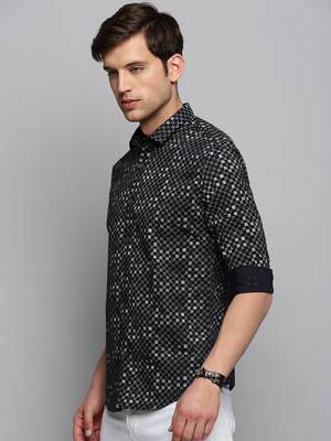 men's long sleeves geometric black shirt 3