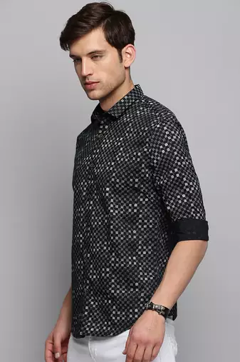 men's long sleeves geometric black shirt