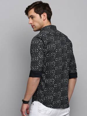 men's long sleeves geometric black shirt 4