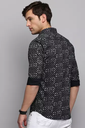 men's long sleeves geometric black shirt