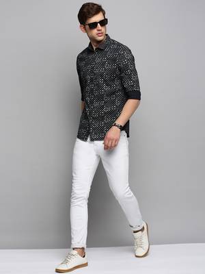 men's long sleeves geometric black shirt 5