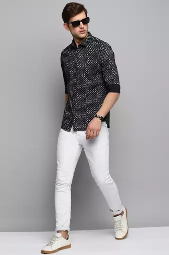 men's long sleeves geometric black shirt