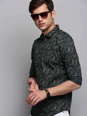 men's long sleeves abstract olive shirt 1