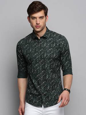 men's long sleeves abstract olive shirt 2