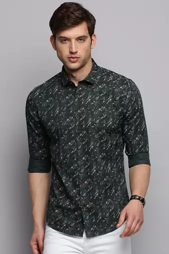 men's long sleeves abstract olive shirt