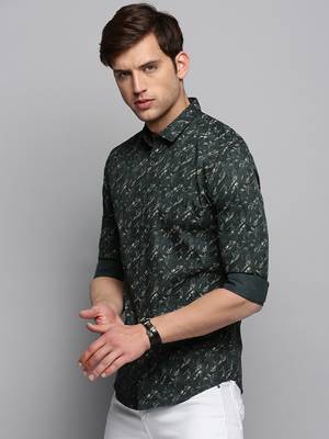 men's long sleeves abstract olive shirt 3