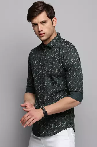 men's long sleeves abstract olive shirt