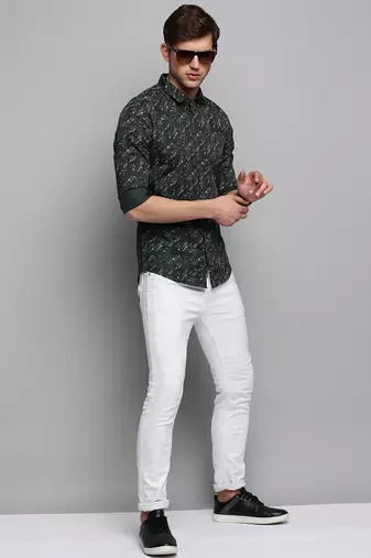 men's long sleeves abstract olive shirt