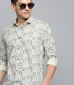 men's long sleeves geometric cream shirt