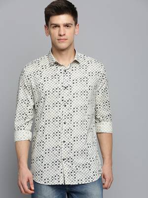 men's long sleeves geometric cream shirt 2