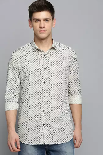men's long sleeves geometric cream shirt