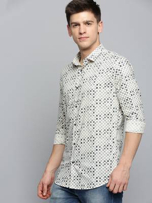 men's long sleeves geometric cream shirt 3