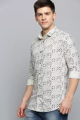 men's long sleeves geometric cream shirt
