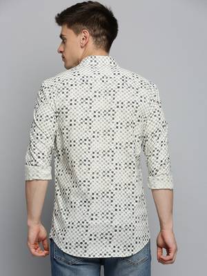 men's long sleeves geometric cream shirt 4