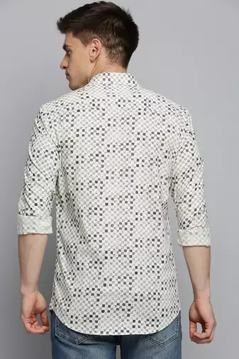 men's long sleeves geometric cream shirt