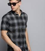 men's short sleeves tartan checks grey shirt