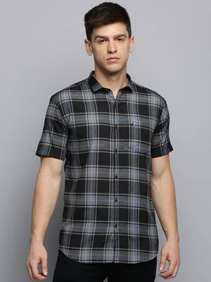 men's short sleeves tartan checks grey shirt 2