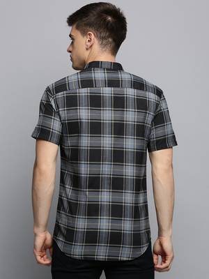 men's short sleeves tartan checks grey shirt 4
