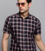 Showoff men's short sleeves tartan checks navy blue shirt