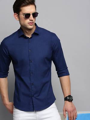 men's long sleeves solid navy blue shirt 1