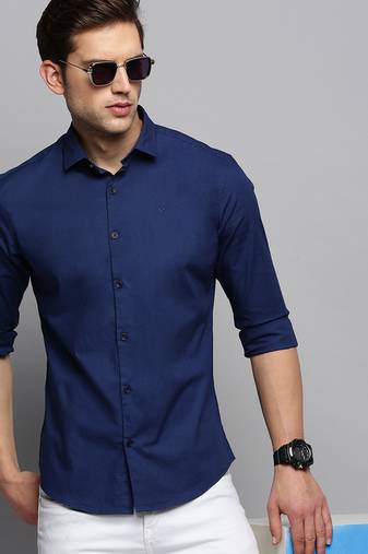 men's long sleeves solid navy blue shirt
