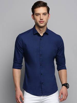 men's long sleeves solid navy blue shirt 2