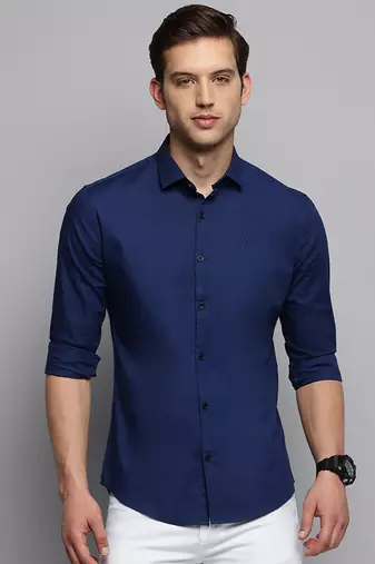 men's long sleeves solid navy blue shirt