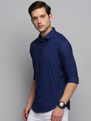 men's long sleeves solid navy blue shirt 3