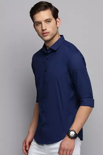 men's long sleeves solid navy blue shirt