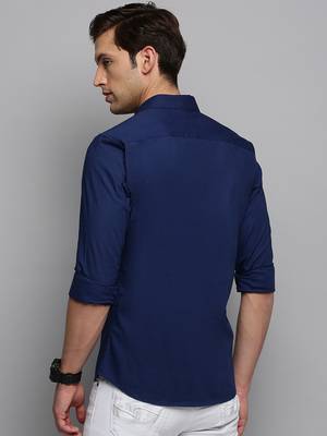 men's long sleeves solid navy blue shirt 4