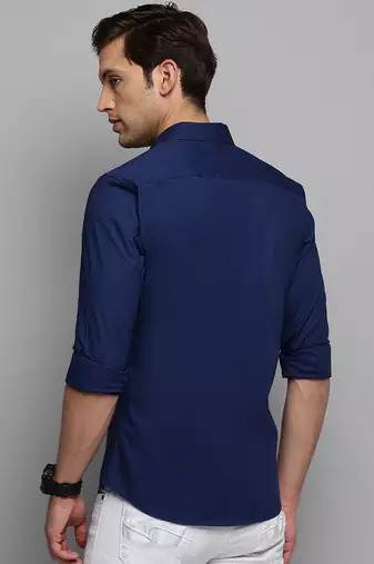 men's long sleeves solid navy blue shirt