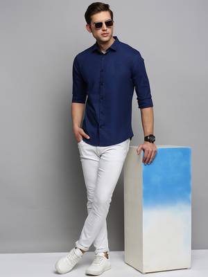 men's long sleeves solid navy blue shirt 5