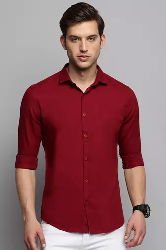 men's long sleeves solid maroon shirt