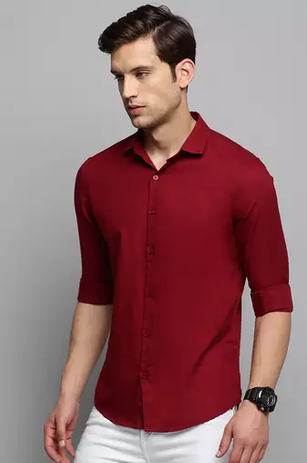 men's long sleeves solid maroon shirt