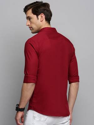 men's long sleeves solid maroon shirt 4
