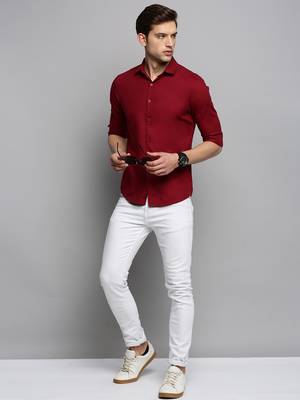 men's long sleeves solid maroon shirt 5
